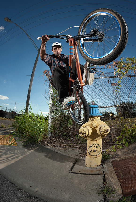 Steven Hamilton does a fufanu on a fire hydrant in Dayton, Ohio